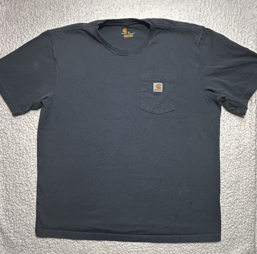 Carhartt K87 Men's XL Pocket T-Shirt Faded Black Heavyweight - Small Front Stain